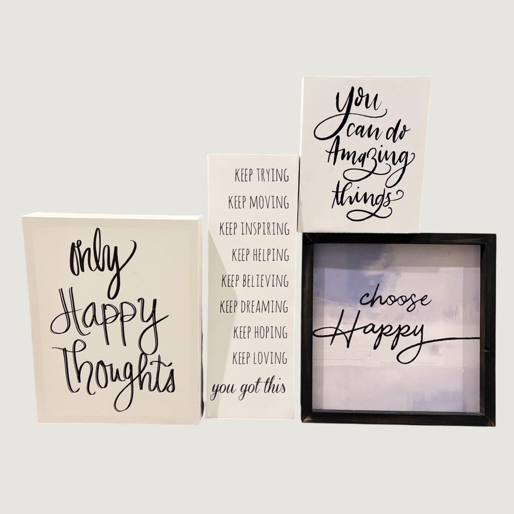 Inspirational Wall Art Set 4pc Black White Canvas Framed Motivational Decor